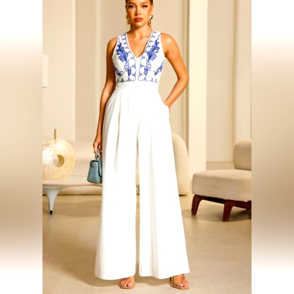Elegant White and Blue  Jumpsuit